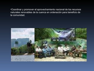 Coordinar y promover el aprovechamiento nacional de los recursos naturales renovables de la cuenca en ordenación para beneficio de la comunidad. 