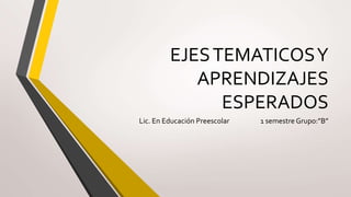 EJESTEMATICOSY
APRENDIZAJES
ESPERADOS
Lic. En Educación Preescolar 1 semestre Grupo:”B”
 
