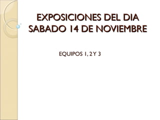 EXPOSICIONES DEL DIAEXPOSICIONES DEL DIA
SABADO 14 DE NOVIEMBRESABADO 14 DE NOVIEMBRE
EQUIPOS 1, 2Y 3
 