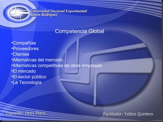 Facilitador: Yelitze Quintero <ul><li>Competencia Global </li></ul><ul><li>Compañías </li></ul><ul><li>Proveedores </li></...