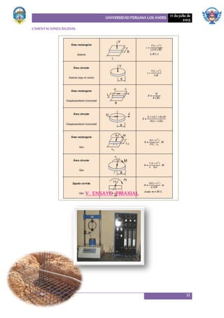 UNIVERSIDAD PERUANA LOS ANDES 11 de julio de
2013
32
CIMENTACIONES RIGIDAS
V. ENSAYO TRIAXIAL
 