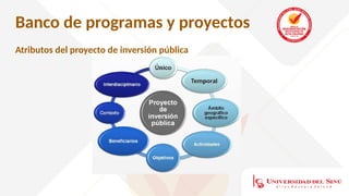 Banco de programas y proyectos
Atributos del proyecto de inversión pública
 