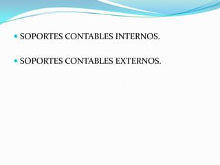  SOPORTES CONTABLES INTERNOS.


 SOPORTES CONTABLES EXTERNOS.
 