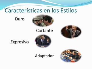 Características en los Estilos 
Cortante 
Expresivo 
Adaptador 
Duro 
 