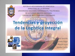 REPÚBLICA BOLIVARIANA DE VENEZUELA
           MINISTERIO DE LA DEFENSA
UNIVERSIDAD NACIONAL EXPERIMENTAL POLITÉCNICA
        DE LA FUERZA ARMADA NACIONAL
     CENTRO DE INVESTIGACIÓN Y POSTGRADO




                                      Calatrava Yanoski
                                      Maldonado Hugo
                                           Rincón Julio
                                          Sevilla Carlos
 