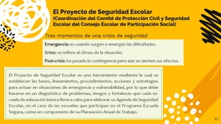 El Proyecto de Seguridad Escolar
(Coordinación del Comité de Protección Civil y Seguridad
Escolar del Consejo Escolar de Participación Social)
✘ Tres momentos de una crisis de seguridad
17
 