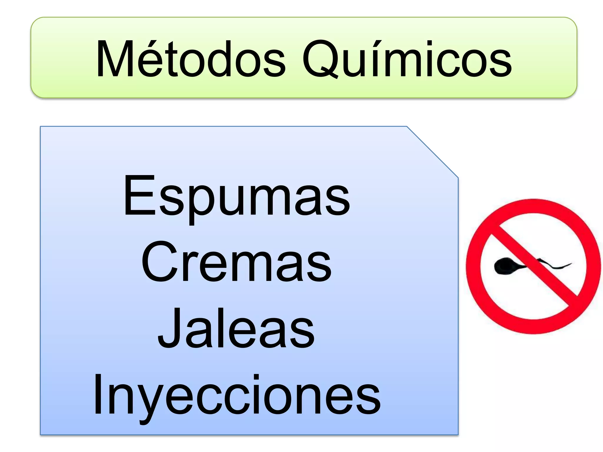 Métodos Químicos
Espumas
Cremas
Jaleas
Inyecciones
 
