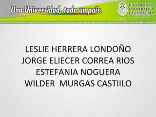 LESLIE HERRERA LONDOÑO
JORGE ELIECER CORREA RIOS
   ESTEFANIA NOGUERA
 WILDER MURGAS CASTIILO
 