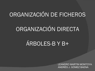 ORGANIZACIÓN DE FICHEROS ORGANIZACIÓN DIRECTA ÁRBOLES-B Y B+ LEANDRO MARTIN MONTOYA ANDRÉS J. GÓMEZ BAENA 