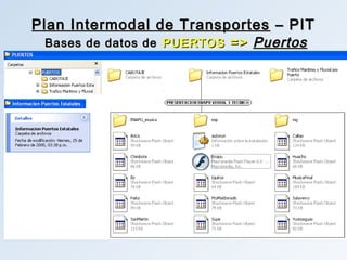 Plan Intermodal de Transportes – PIT
  Bases de datos de PUERTOS => Puertos
                 Estatales
 