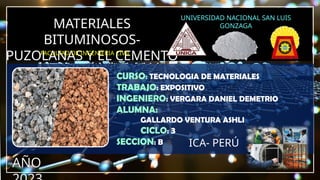 Materiales Bituminosos puzolanas y el cemento | PPTX