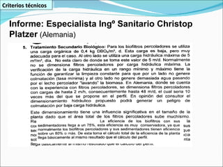 Criterios técnicos Informe: Especialista Ingº Sanitario Christop Platzer  (Alemania) 