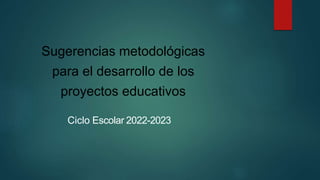 Sugerencias metodológicas
para el desarrollo de los
proyectos educativos
Ciclo Escolar 2022-2023
 