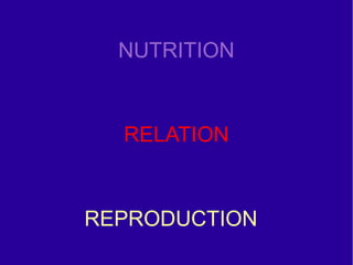 NUTRITION

RELATION

REPRODUCTION

 
