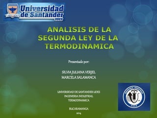Presentado por: 
SILVIA JULIANA VERJEL 
MARCELA SALAMANCA 
UNIVERSIDAD DE SANTANDER UDES 
INGENIERIA INDUSTRIAL 
TERMODINAMICA 
BUCARAMANGA 
2014 
 