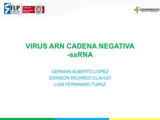 VIRUS ARN CADENA NEGATIVA
-ssRNA
GERMAN ALBERTO LOPEZ
EDINSON RICARDO CLAVIJO
LUIS FERNANDO TUPAZ
 