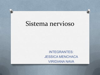 Sistema nervioso

INTEGRANTES:
JESSICA MENCHACA
VIRIDIANA NAVA

 