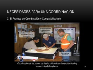 NECESIDADES PARA UNA COORDINACIÓN 
3. El Proceso de Coordinación y Compatibilización 
Coordinación de los planos de diseño utilizando un tablero iluminado y superponiendo los planos. 
17  