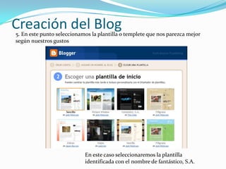 Creación del Blog4. En este caso le asignaremos al blog un titulo denominado CIENCIA Y TECNOLOGIA y tendrá como dirección URL:  http://instroduccionalatecnologia.blogspot.comUna vez hecho esto, hacemos uso del enlace continuar.  