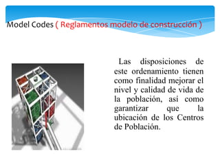 Model Codes ( Reglamentos modelo de construcción )



                             Las disposiciones de
                           este ordenamiento tienen
                           como finalidad mejorar el
                           nivel y calidad de vida de
                           la población, así como
                           garantizar      que     la
                           ubicación de los Centros
                           de Población.
 