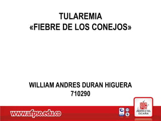 TULAREMIA
«FIEBRE DE LOS CONEJOS»
WILLIAM ANDRES DURAN HIGUERA
710290
 