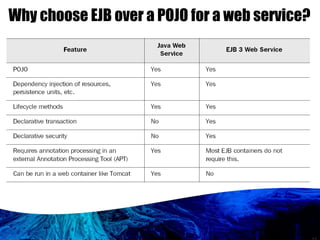 Why choose EJB over a POJO for a web service? 