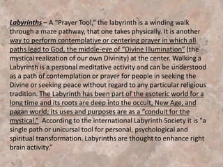 Taize
Worship
Taizé prayer - Taize is an
ecumenical sung and silent
participatory prayer service
designed to achieve a
contemplative state through
music, song and silence.
www.lighthousetrailsresearch.com/taize.htm
“Something very interesting at Taizé is that this
formula of calming repetition has been taken up
in the liturgy; that is, it is not used only in
personal prayer, but also in prayer together or
common prayer. Some young people, who know
almost nothing of mystery, are introduced to it
here, and they begin to learn how to pray.”
Olivier Clément www.taize.fr/
en_article338.html
Brother Roger, [was] the founder and Prior of the ecumenical
community of Taize, France. . . His father, a Protestant minister of the
Lutheran tradition, had a powerful influence on the life and
spirituality of the young Roger. Of him Roger wrote many years later,
"I am sure that my father was a mystic at heart.
http://www.spiritualitytoday.org/spir2day/904234burke.html
 
