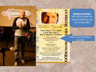 Link2Uth June 2006 vol. 11 Issue 6
by A. Allan Martin, PhD.
Finally, an opportunity for young adults to come and explore the spiritual disciplines that Jesus invites us to!” lauded
Matthew Gamble, a featured presenter at the 2006 GODencounters Conference held in Florida. “Finally, an atmosphere
where young adults can come and worship God freely! . . . God is up to something huge.”
Gamble was among over 3,200 attendees who shared in the 10-day gathering focusing on rest and refreshment that God
offers in “Sacred Space” also known as Sabbath. Based on the Biblical passage of Matthew 11:28-30, young adults
experienced worship sessions, prayer rooms, concerts, and social venues giving emphasis to Godʼsdesire for us to learn
the “rhythms of grace.” Admittedly, being still enough to hear the voice of grace is not easy.
“I am guilty of living a hectic lifestyle,” confessed Red Cereno, a 32-year-old, graphic designer. “GODencounters made
me realize that to have that sacred space with God I have to put Him first on my list--not just an afterthought when Iʼm
drowning in lifeʼssea of obligations and responsibilities.”
Gamble along with Terry Hershey, Michael Card, and Elia King encouraged young adults to create “living” room in their
lives, where the white noise of “busyness” doesnʼtdrown out the deeper life that Christ is drawing us toward. In music,
Biblical preaching, interactive prayers, and group discussions, the value of sacred space was affirmed.
“Iʼverealized how much stuff occupies my mind and that I need to stop and disconnect from the world,” added Kim, who
works as a teacher. “GODencounters has truly deepened my intimacy with God. It has shown me the importance of my
sacred space and hearing Godʼsvoice.”
Engineering major, Ruben Moore, 17, shared, “GODencounters has taught me to be still with God, allowing the sacred
space in my life to be filled by His presence.”
Sacred Space is more than stillness, more than Sabbath observance; Itʼsliving life according to Godʼsrhythm and
delighting in relationships with Him and His children. GODencounters afforded young adults a chance to explore this
together and encourage each other in that journey. Joining with thousands of other young adults admittedly took some
by surprise.
(continues on next slide......)
 