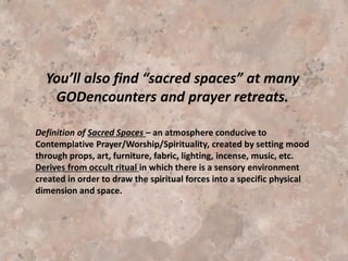 “The things you have described as taking place in Indiana, the Lord has shown me would take place just
before the close of probation. Every uncouth thing will be demonstrated. There will be shouting, with drums,
music, and dancing. The senses of rational beings will become so confused that they cannot be trusted to
make right decisions. And this is called the moving of the Holy Spirit.
The Holy Spirit never reveals itself in such methods, in such a bedlam of noise. This is an invention of
Satan to cover up his ingenious methods for making of none effect the pure, sincere, elevating, ennobling,
sanctifying truth for this time. Better never have the worship of God blended with music than to use musical
instruments to do the work which last January was represented to me would be brought into our camp
meetings. The truth for this time needs nothing of this kind in its work of converting souls. A bedlam of noise
shocks the senses and perverts that which if conducted aright might be a blessing. The powers of satanic
agencies blend with the din and noise, to have a carnival, and this is termed the Holy Spirit's working.“
{2SM 36}
“...last January the Lord showed me that erroneous theories and methods would be brought into our camp
meetings, and that the history of the past would be repeated. I felt greatly distressed. I was instructed to say
that at these demonstrations demons in the form of men are present, working with all the ingenuity that Satan
can employ to make the truth disgusting to sensible people; that the enemy was trying to arrange matters so
that the camp meetings, which have been the means of bringing the truth of the third angel's message before
multitudes, should lose their force and influence.” ,2SM 37-
 