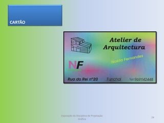 CARTÃO




         Exposição da Disciplina de Projetação
                                                 24
                       Gráfica
 