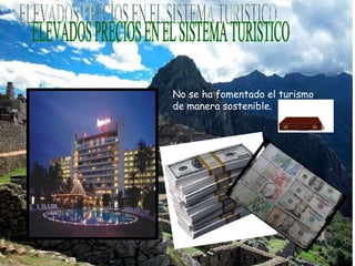 ELEVADOS PRECIOS EN EL SISTEMA TURISTICO No se ha fomentado el turismo de manera sostenible. 