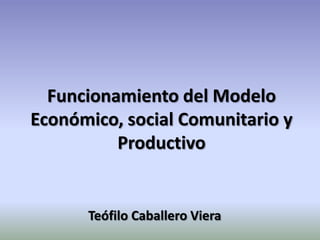 Funcionamiento del Modelo
Económico, social Comunitario y
          Productivo


      Teófilo Caballero Viera
 