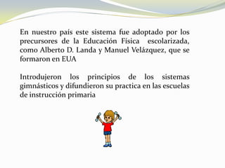 Catecismo de ejercicios gimnásticos La obra fue retomada por Federico Luis Jahn. Creación del turnplatz(el gimnasio moderno)Inventor del burro de madera para saltar y de las barras paralelas Debido a la popularización de sus ideas, el gobierno prusiano expidió, en 1842, un decreto que hacia obligatorio en las escuelas de niños la práctica de los ejercicios gimnásticos.