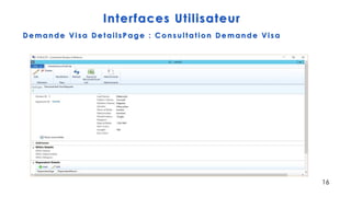 Interfaces Utilisateur
Demande Visa DetailsP age : Consultation Demande Visa
16
 