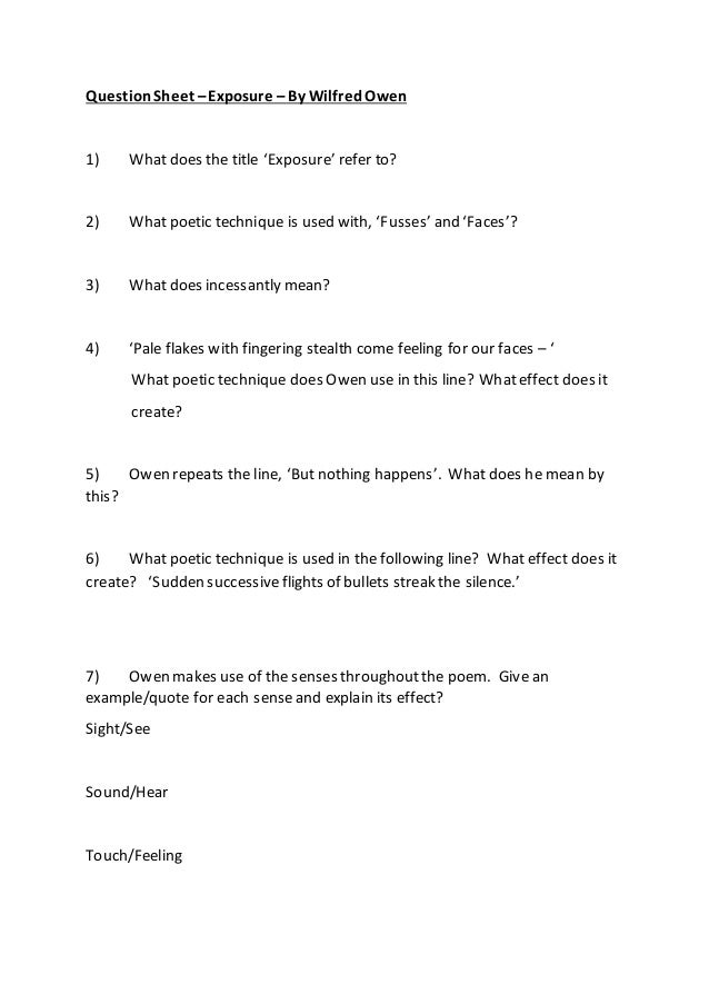 Lesson 2 Handout - Exposure by Wilfred Owen Lesson 2 Handout - Exposure by Wilfred Owen