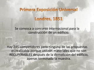 Se convoca a concurso internacional para la
             construcción de un edificio.


Hay 245 competidores pero ninguna de las propuestas
  es realizable porque utilizan materiales que no son
 RECUPERABLES después de la demolición del edificio,
             apenas terminada la muestra.
 