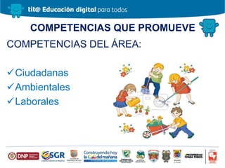 COMPETENCIAS QUE PROMUEVE
COMPETENCIAS DEL ÁREA:
Ciudadanas
Ambientales
Laborales
 