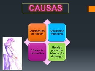 Accidentes    Accidentes
 de trafico    laborales



               Heridas
Violencia      por arma
domestica     blanca y/o
               de fuego
 