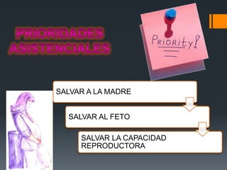 SALVAR A LA MADRE


  SALVAR AL FETO

     SALVAR LA CAPACIDAD
     REPRODUCTORA
 