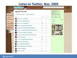@mijarosoft Listas en Twitter, Nov. 2009 