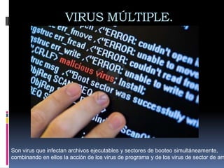 VIRUS MÚLTIPLE.




Son virus que infectan archivos ejecutables y sectores de booteo simultáneamente,
combinando en ellos la acción de los virus de programa y de los virus de sector de arr
 