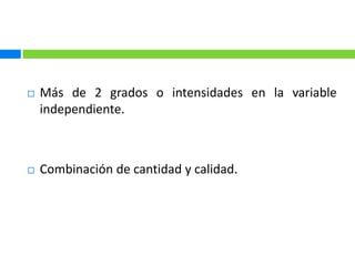 Más de 2 grados o intensidades en la variable independiente. Combinación de cantidad y calidad.
