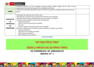 EXPRERIENCIA DE APRENDIZAJE N°7 UN VIAJE POR EL PERÚ SOBRE LA MIRADA DE ...