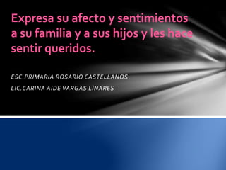 ESC.PRIMARIA ROSARIO CASTELLANOS
LIC.CARINA AIDE VARGAS LINARES
Expresa su afecto y sentimientos
a su familia y a sus hijos y les hace
sentir queridos.
 