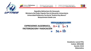 Republica Bolivariana De Venezuela
Ministerio Del Poder Popular Para la Educación Universitaria
Universidad Politécnica Te...