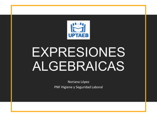 EXPRESIONES
ALGEBRAICAS
Noriana López
PNF Higiene y Seguridad Laboral
 