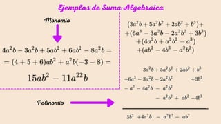 Ejemplos de Suma Algebraica
Monomio
Polinomio
 