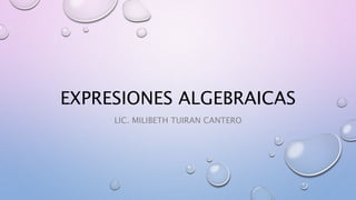 EXPRESIONES ALGEBRAICAS
LIC. MILIBETH TUIRAN CANTERO
 