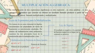 La multiplicación de dos expresiones algebraicas es otra expresión , en otras palabras , es una
operación matemática que c...
