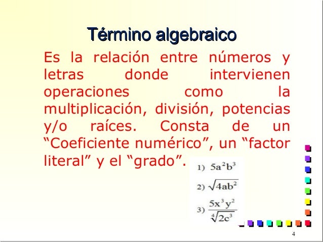 EXPRESIONES ALGEBRAICASConcepto y clases